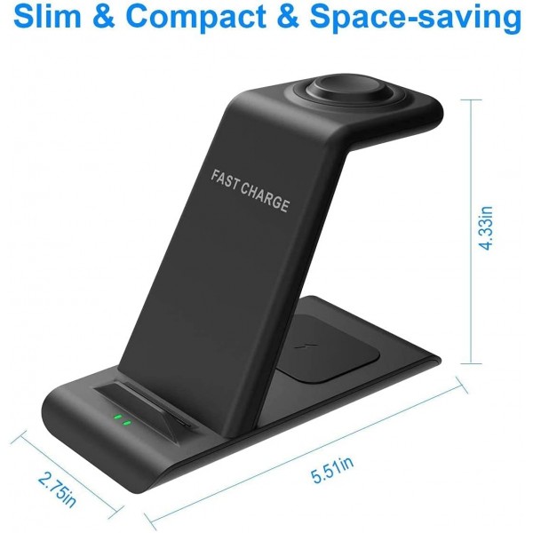 SPGUARD 3 in 1 Wireless Charging Station Compatible for Apple Products Multiple Devices Apple Watch 9/8/7 SE 6 5 4 3 AirPods 3/ Pro 2 iPhone 15 14 13 12 11 Plus Pro Max/X/XS/XR/Wireless Charger Stand